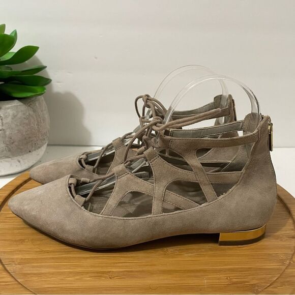 Rockport Adelyn Ghillie Suede Gladiator Flat Women 6 Pointed Toe Metallic Caged - Picture 1 of 10